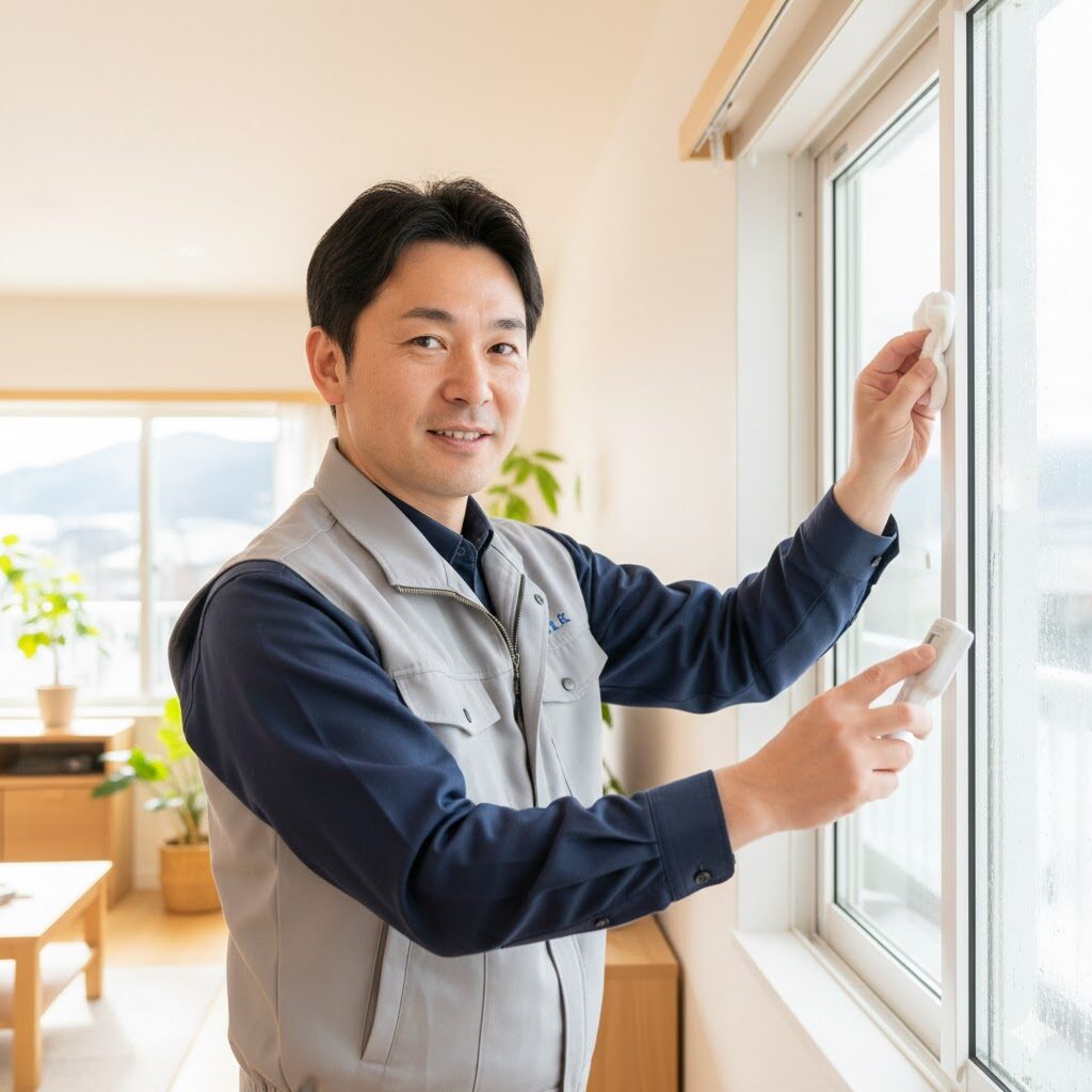 朝倉市での冬の結露対策と住まいのメンテナンスを行うプロのイメージ