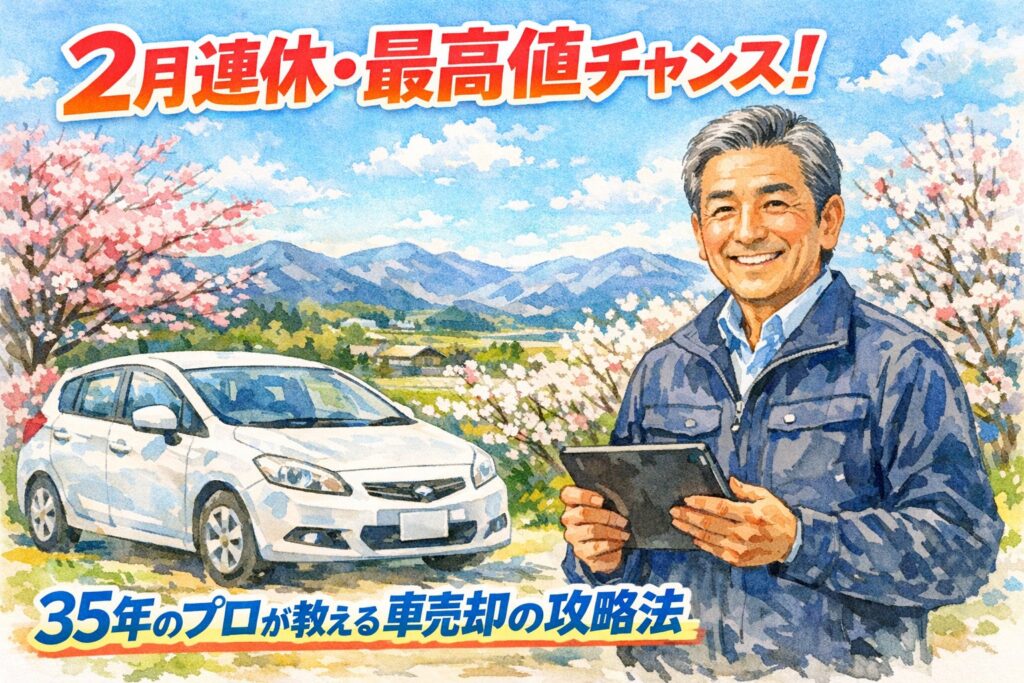 2月の連休に合わせた無料出張査定の案内。朝倉・久留米・小郡など広域対応。