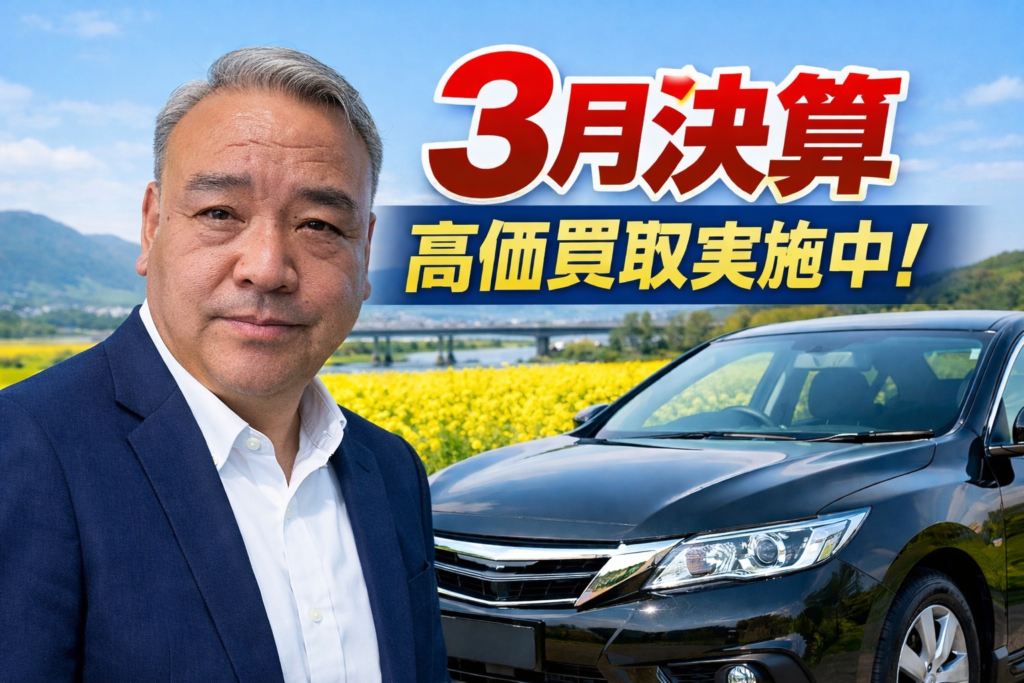 福岡県朝倉市で自動車買取を行う「買取！カーマッチ福岡朝倉甘木店」の徳永。3月決算期の高価買取と無料出張査定の案内。