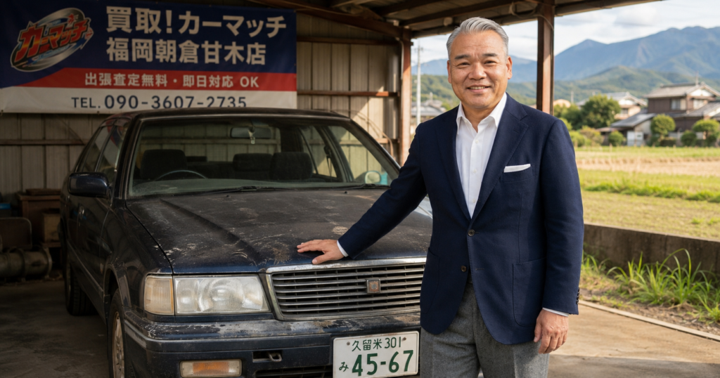 朝倉市で不動車・車検切れの車を査定する車おじさん徳永