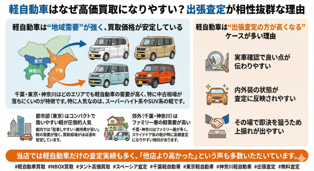 軽自動車はなぜ高価買取になりやすい？出張査定が相性抜群な理由