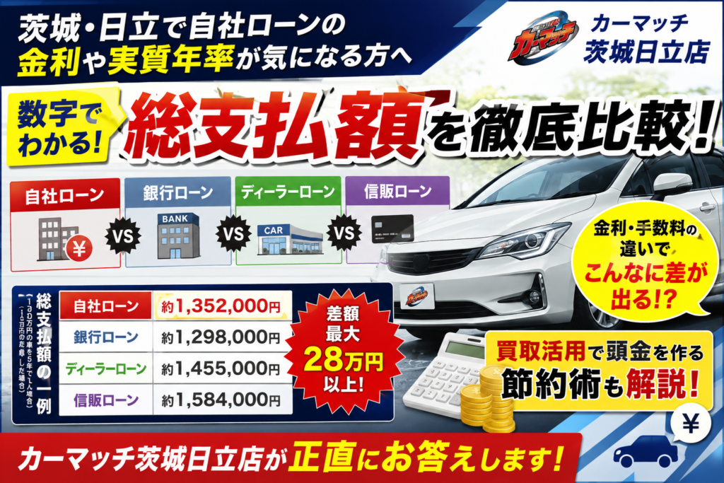 自社ローンの金利・実質年率はどれくらい？銀行・ディーラーと総支払額を徹底比較【茨城・日立】