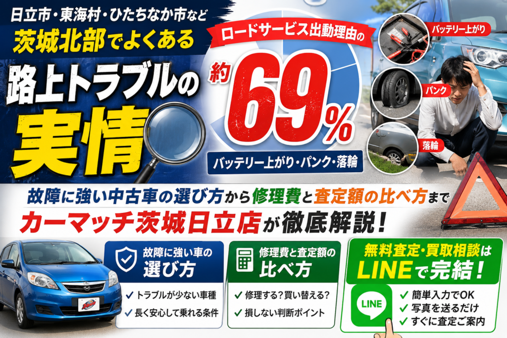 茨城北部で車が動かなくなったら？日立・東海村のロードサービス事情と故障に強い中古車選び・買取ガイド