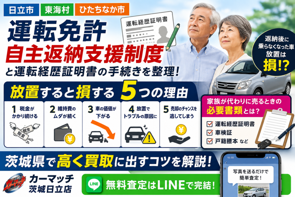 親が免許を返納したら車はどうする?茨城北部の返納支援と乗らなくなった車の買取ガイド【日立・東海村】