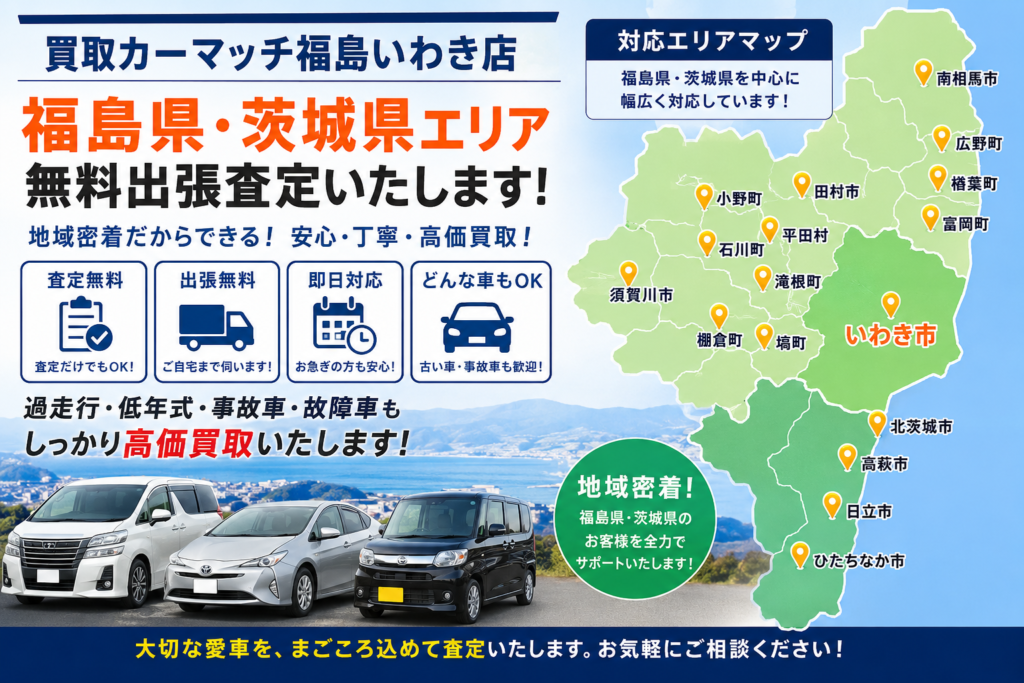 【2026年最新版】車を高く売るなら今がチャンス！福島県いわき市で車買取をお考えなら「買取カーマッチ福島いわき店」へ