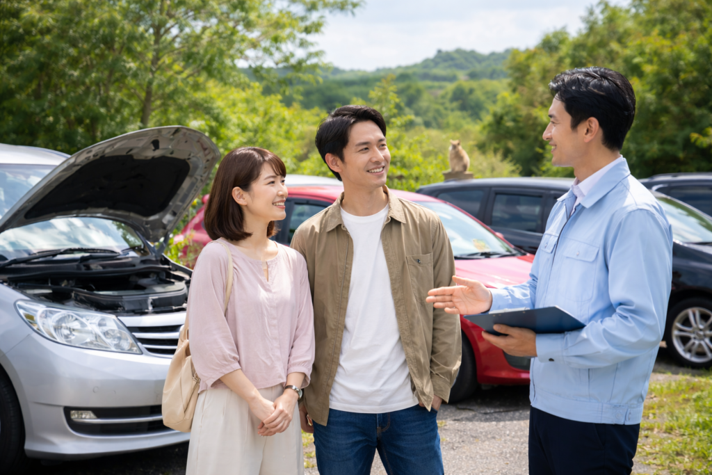 岐阜美濃加茂で自社ローン・中古車販売・車買取の相談ができる店舗イメージと猫