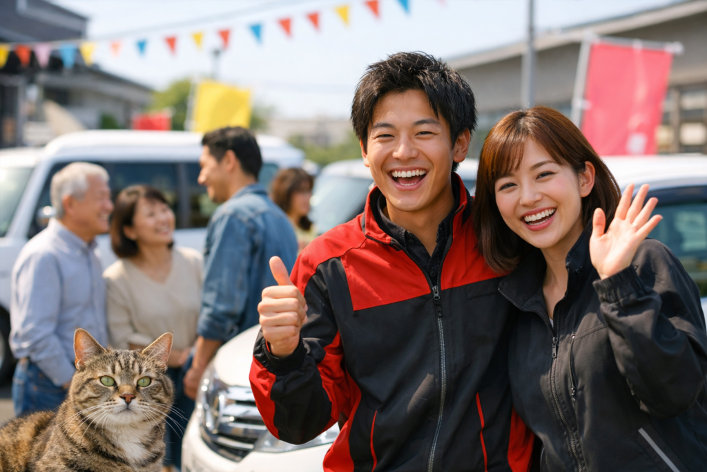 車の購入や売却について相談が増えてきた中古車販売店のスタッフ対応風景