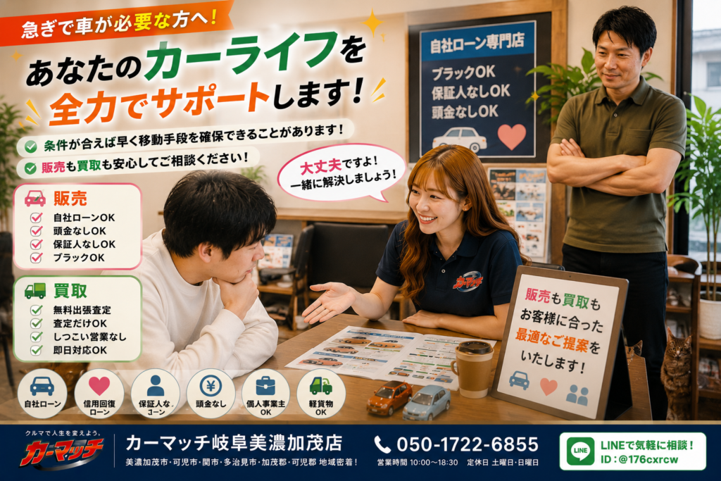中古車販売と車買取の相談を行う地域密着店舗の商談風景