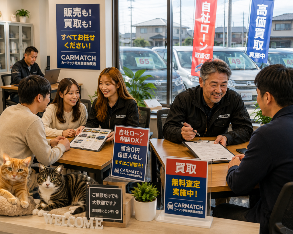 美濃加茂市・可児市・多治見市・関市・各務原市で中古車販売・車買取・無料査定・自社ローン相談ができるカーマッチ岐阜美濃加茂店