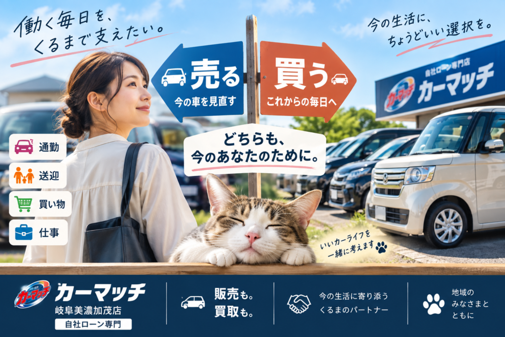 関市でパート・契約社員の中古車購入と車買取・乗り換えを通勤と生活から相談できるカーマッチ岐阜美濃加茂店