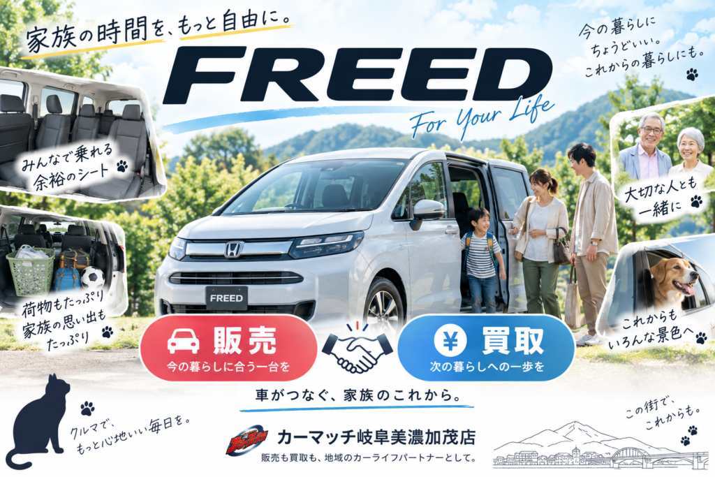 岐阜で家族の使う席からフリードの中古車購入と車買取を相談できるカーマッチ岐阜美濃加茂店