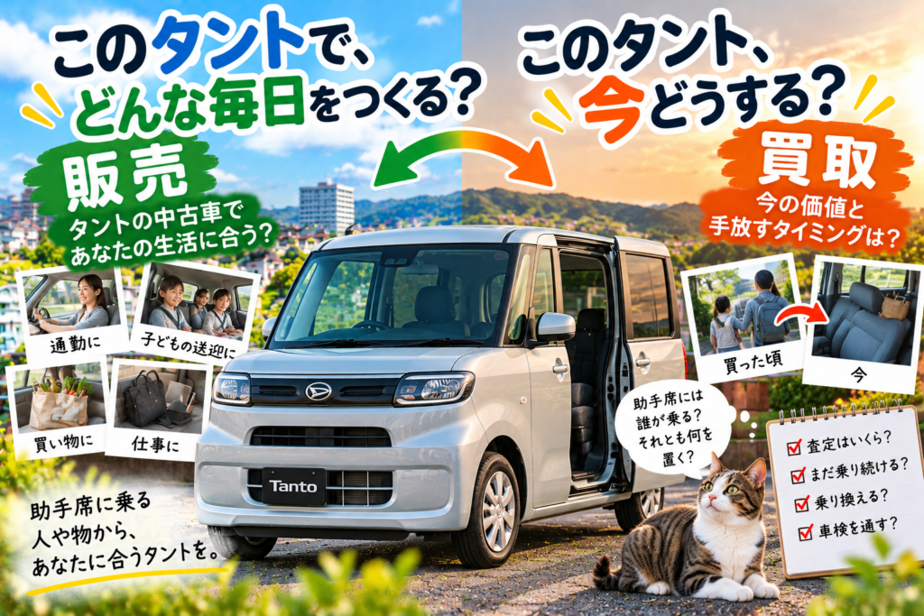 助手席に乗る人や物からタントの中古車購入と車買取を考えるカーマッチ岐阜美濃加茂店