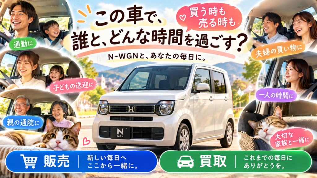 車の中で誰と過ごすかからN-WGNの中古車購入と車買取を考えるカーマッチ岐阜美濃加茂店