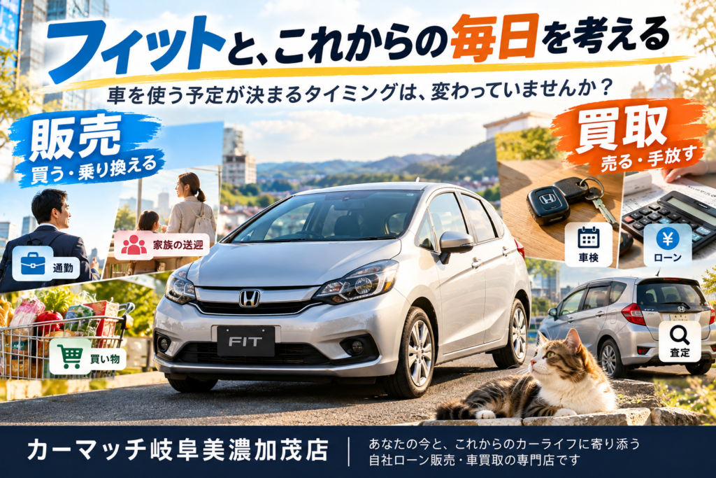 車を使う予定が決まるタイミングからフィットの中古車購入と車買取を考えるカーマッチ岐阜美濃加茂店