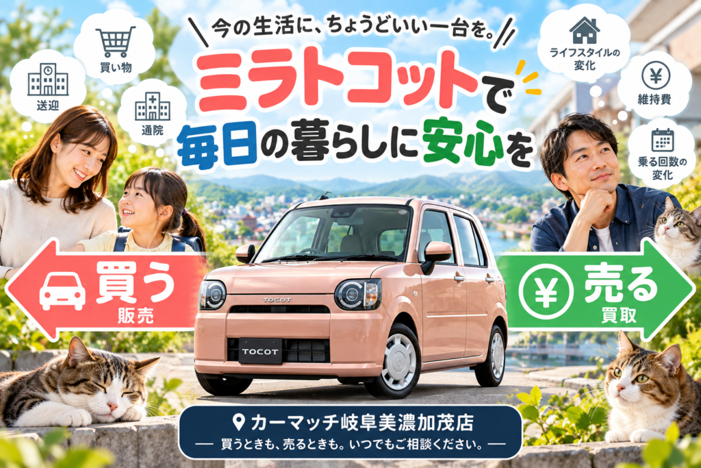 急に車が必要になる生活からミラトコットの中古車購入と車買取を考えるカーマッチ岐阜美濃加茂店