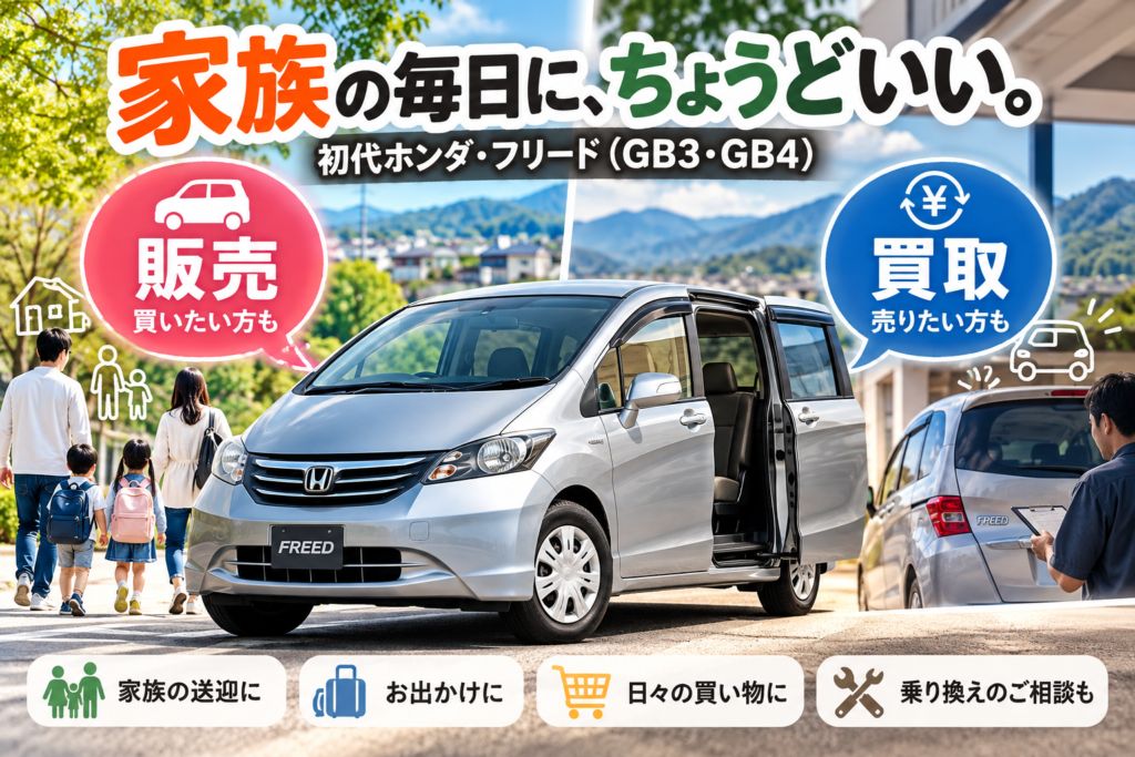初代ホンダ・フリード（GB3・GB4）の中古車販売・車買取を、走行距離10万km超・維持費・自社ローン・無料査定から考えるカーマッチ岐阜美濃加茂店