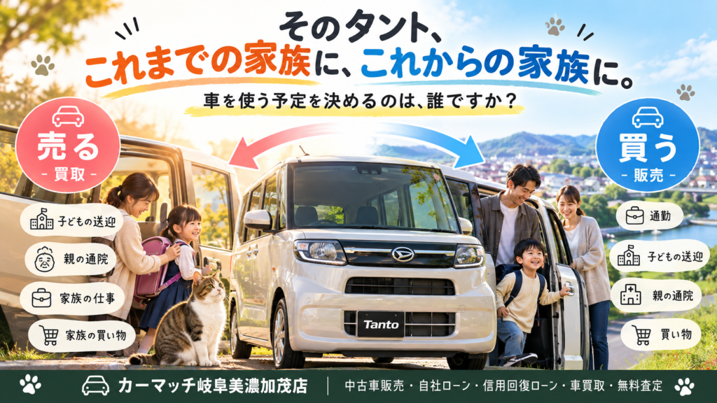 家族の誰の予定で車を使うかからタントの中古車購入と車買取を考えるカーマッチ岐阜美濃加茂店