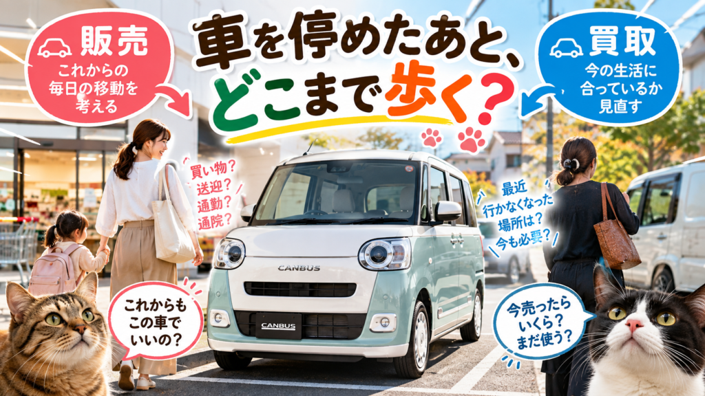 車を停めた後の移動からムーヴキャンバスの中古車購入と車買取を考えるカーマッチ岐阜美濃加茂店