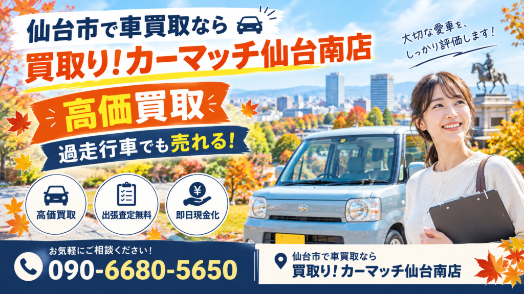 仙台市で車を高く売るなら|即日査定・即現金化の車買取