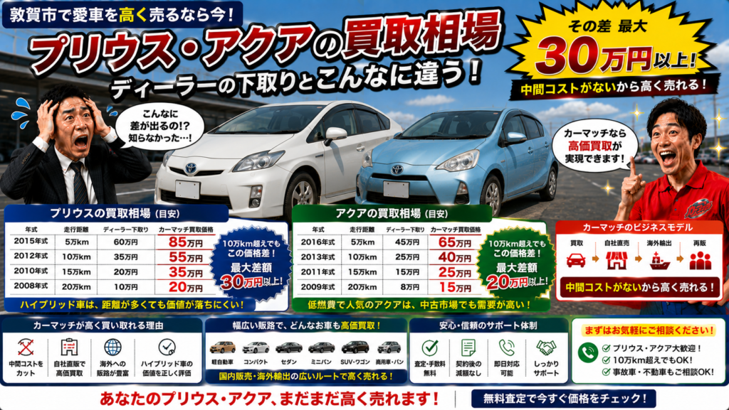 プリウスやアクアの具体的な買取相場が知りたい